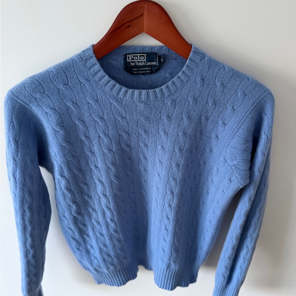 Polo Ralph Lauren 100% Cashmere EUC Cable Knit Sweater Litchfield Blue Size L - Picture 5 of 15